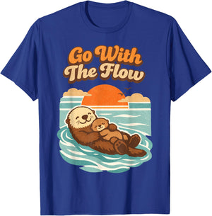 Go with The Flow Sea Otter Retro Animal T-Shirt - T-Shirt | Royal
