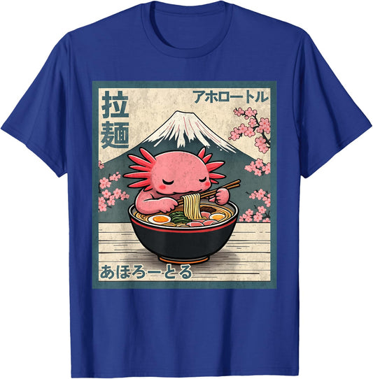 Axolotl Eating Ramen Retro Japanese Kawaii Anime Boys Girls T-Shirt - T-Shirt | Royal