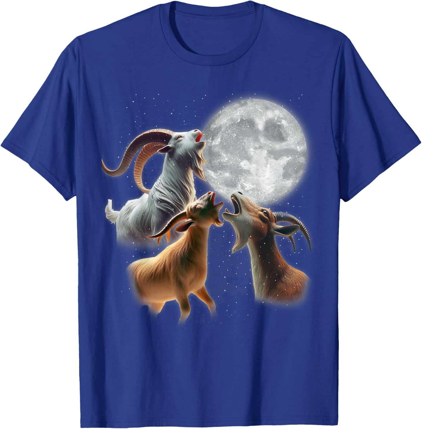 3 Goats Howling At The Moon Funny Goat Farm Animal Farmer T-Shirt - T-Shirt | Royal