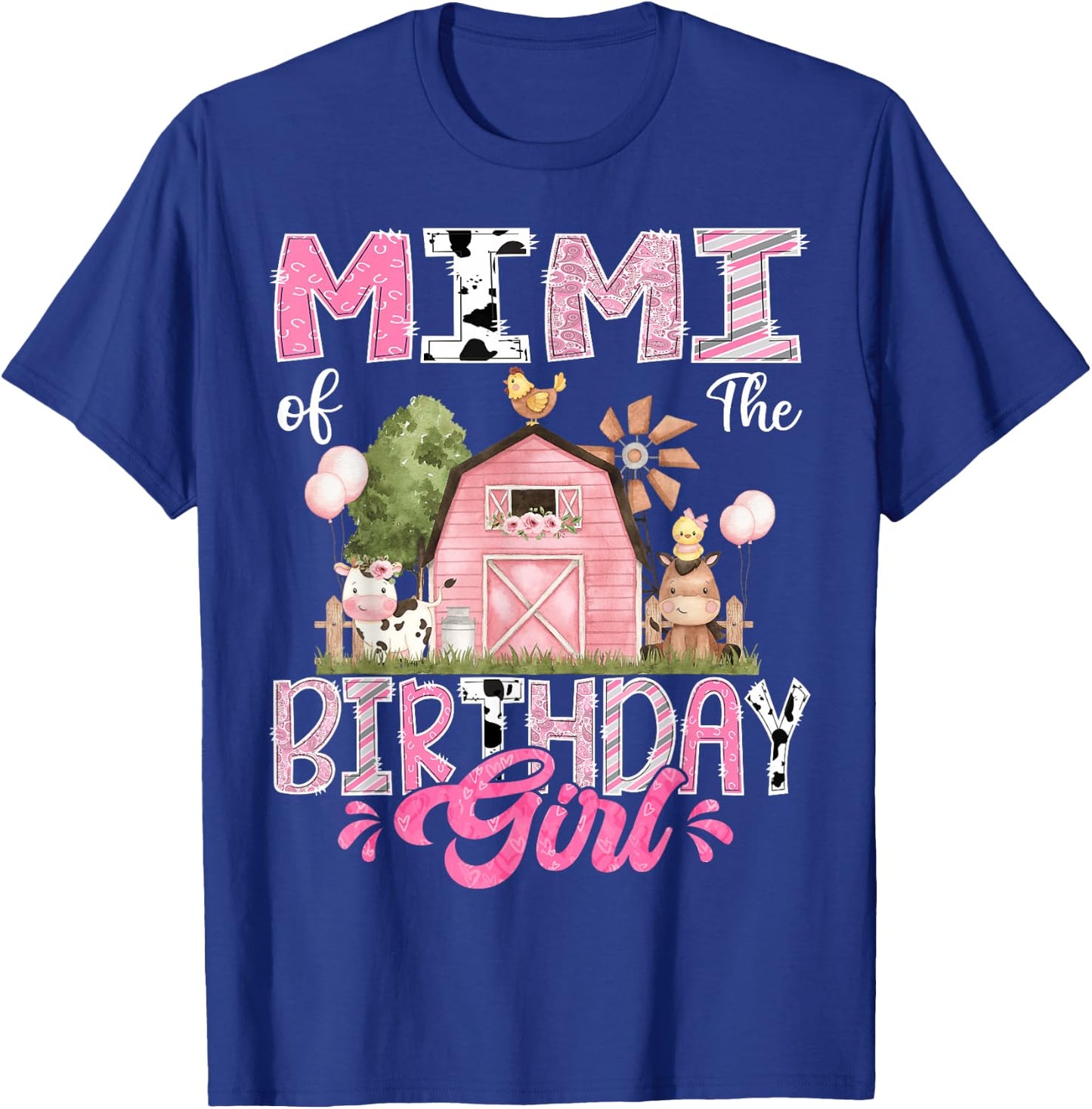 Mimi Of The Birthday Girl 1St Birthday Pink Cow Farm T-Shirt - T-Shirt | Royal