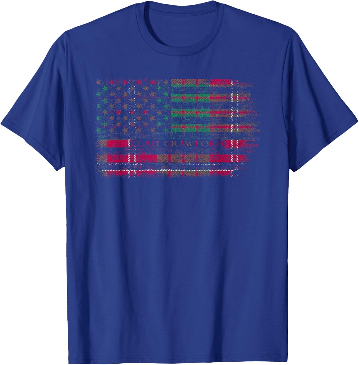 Clan Crawford Scottish tartan US flag kilt Scotland T-Shirt - T-Shirt | Royal