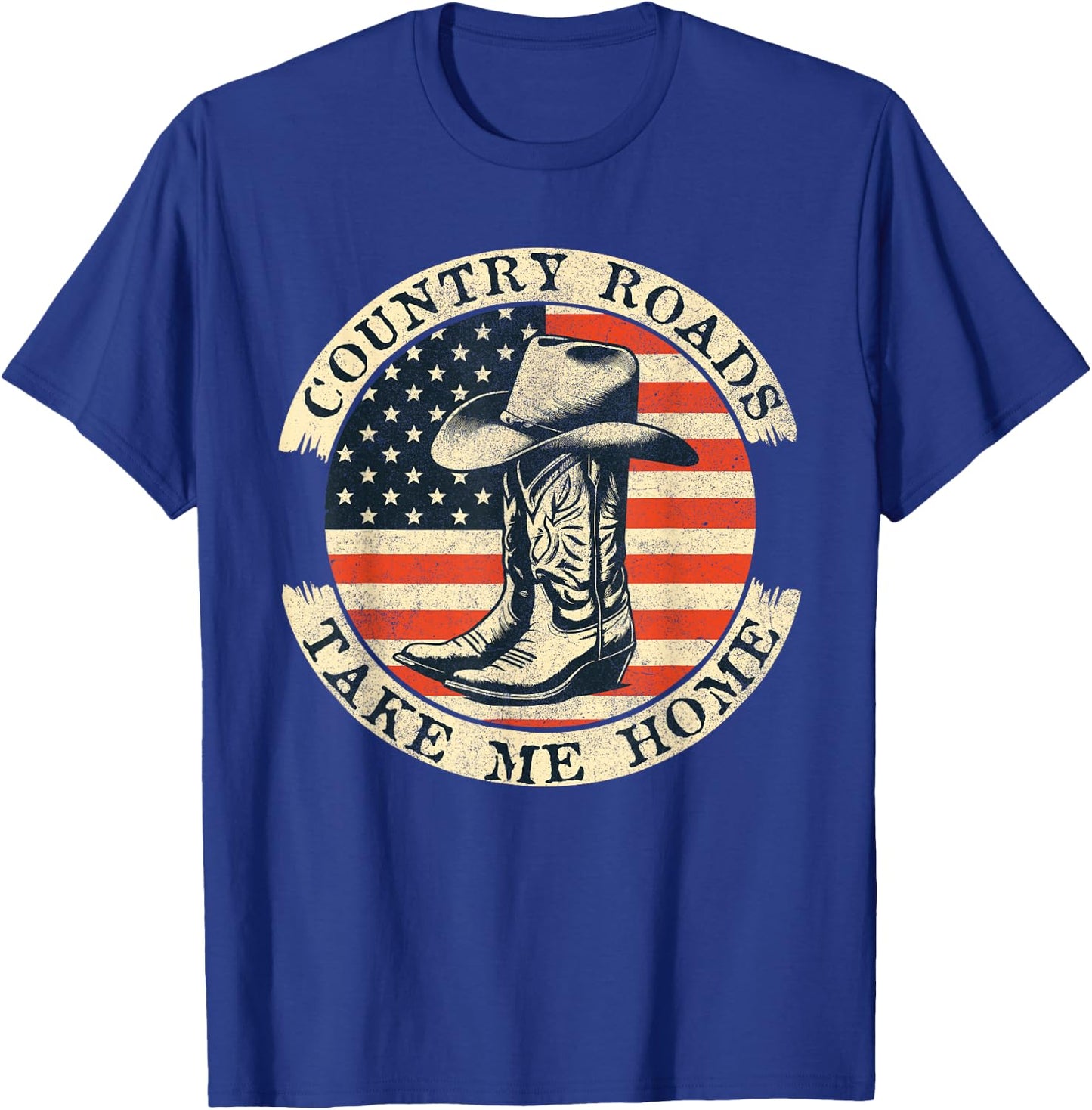 Country Roads Take Me Home Cowboy Western Virginia Retro T-Shirt - T-Shirt | Royal