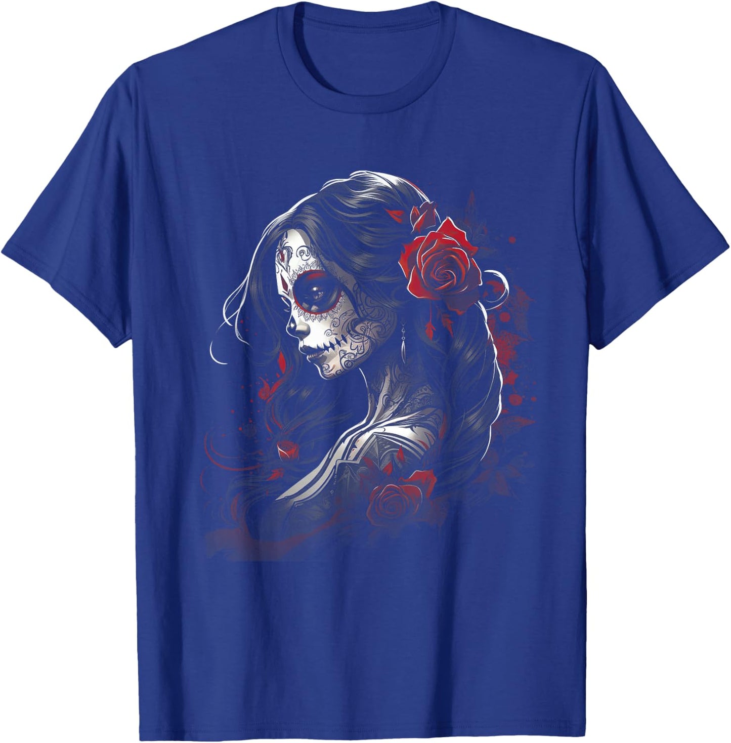 Tag der Toten Zuckerschädel Kunst Rose Mexikanisch Damen , Schwarz, S, Kurzarm, Kunstvolle Designs und klassischer Schnitt T-Shirt - T-Shirt | Royal