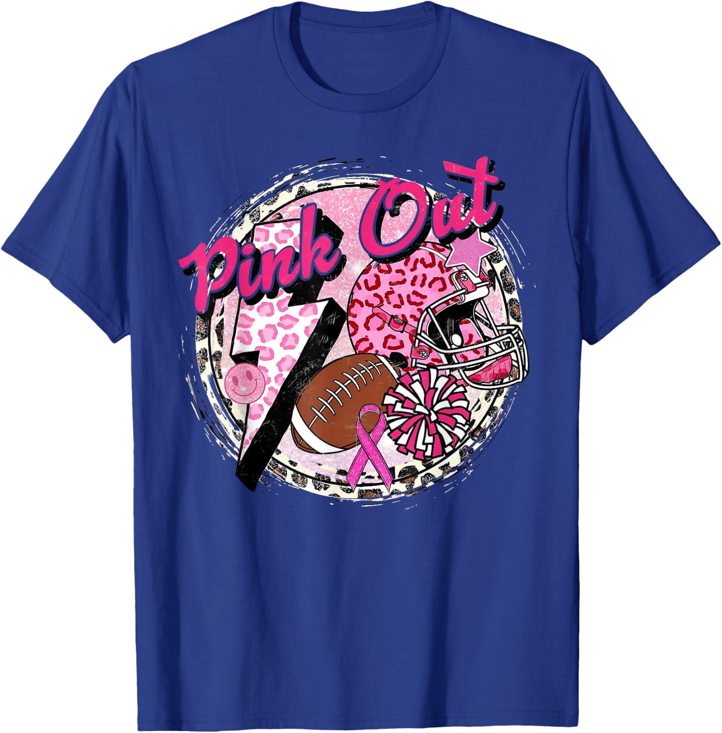 Pink Out American Football Warrior Breast Cancer Awareness T-Shirt - T-Shirt | Royal