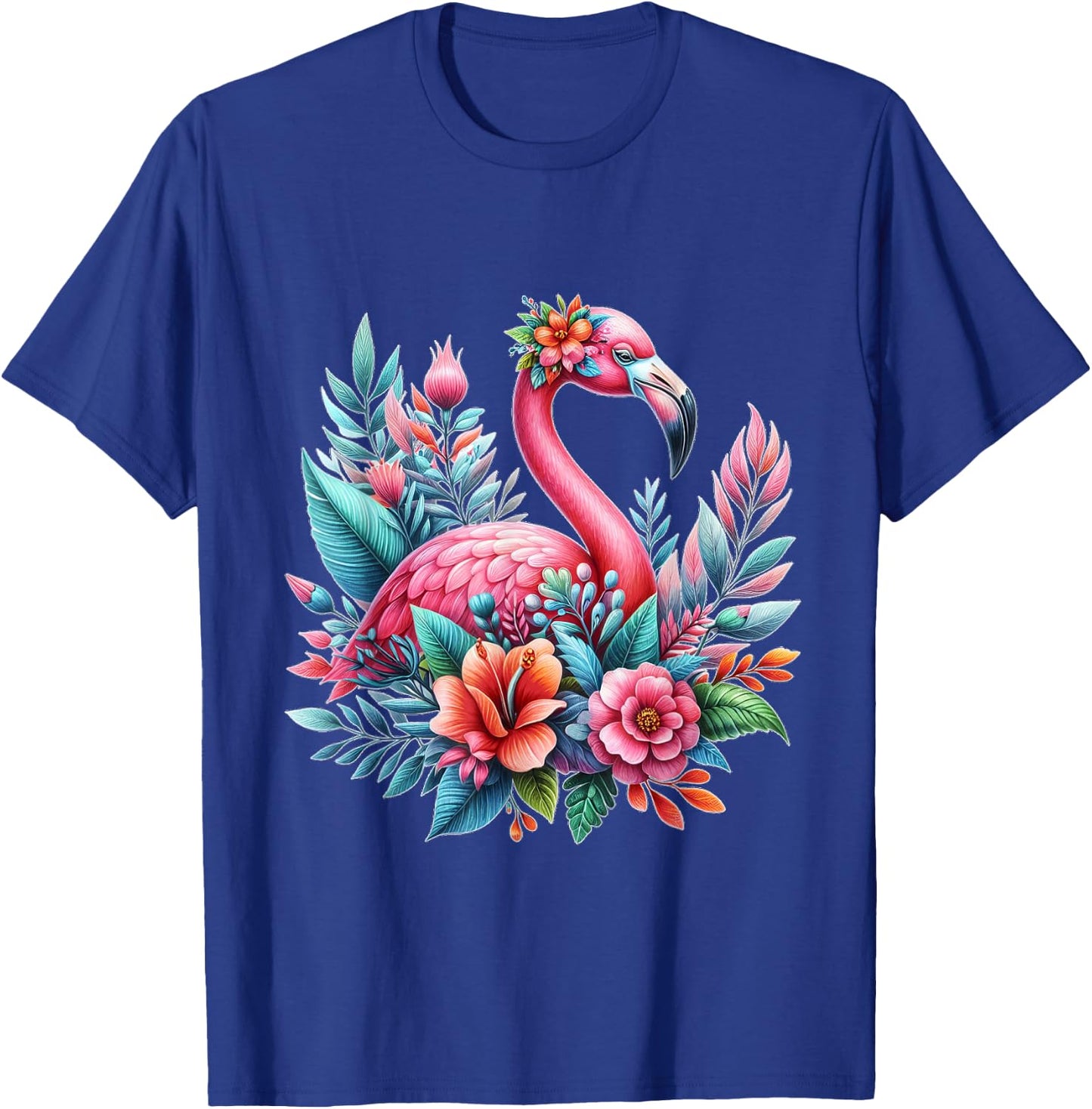 Pink Flamingo Watercolor T shirt Hawaiian Flowers Floral T-Shirt - T-Shirt | Royal