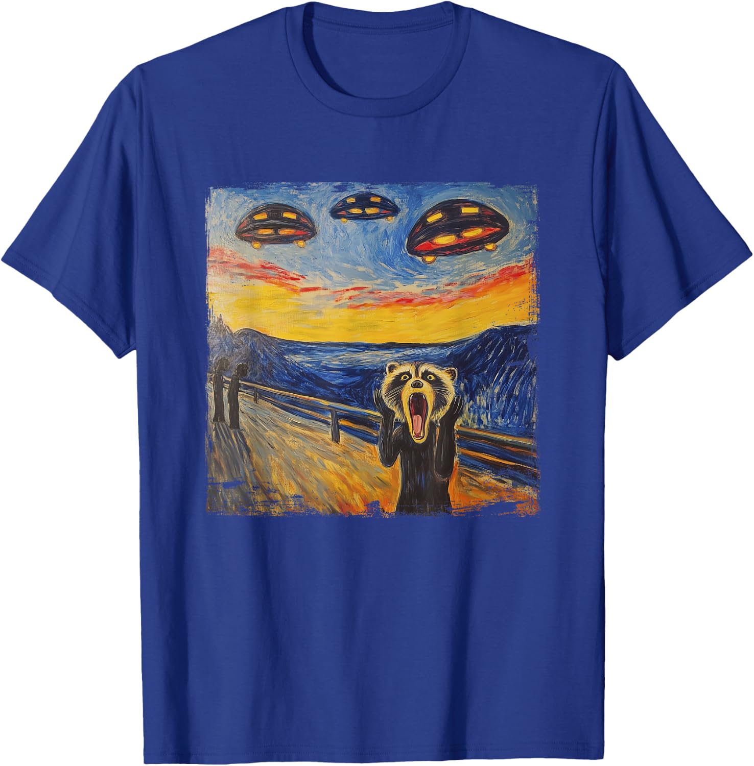 Raccoon Scream UFO Alien Munch Parody Expressionism , black T-Shirt - T-Shirt | Royal