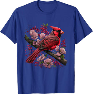 Red Cardinal Bird And Pink Flowering Dogwood Blossoms T-Shirt - T-Shirt | Royal