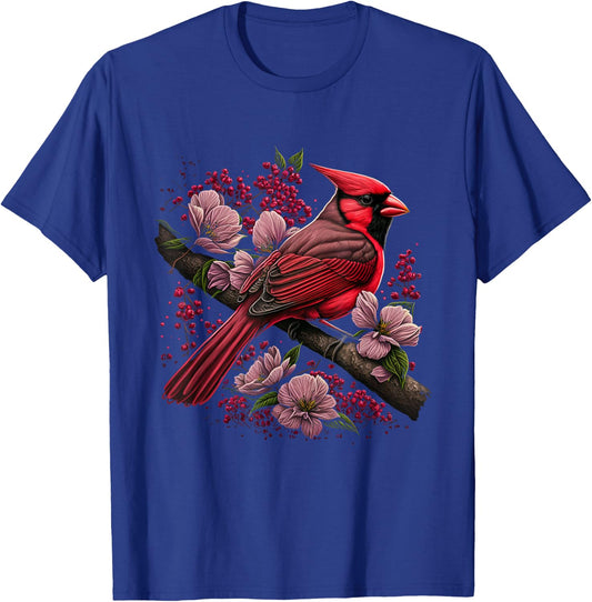 Red Cardinal Bird And Pink Flowering Dogwood Blossoms T-Shirt - T-Shirt | Royal