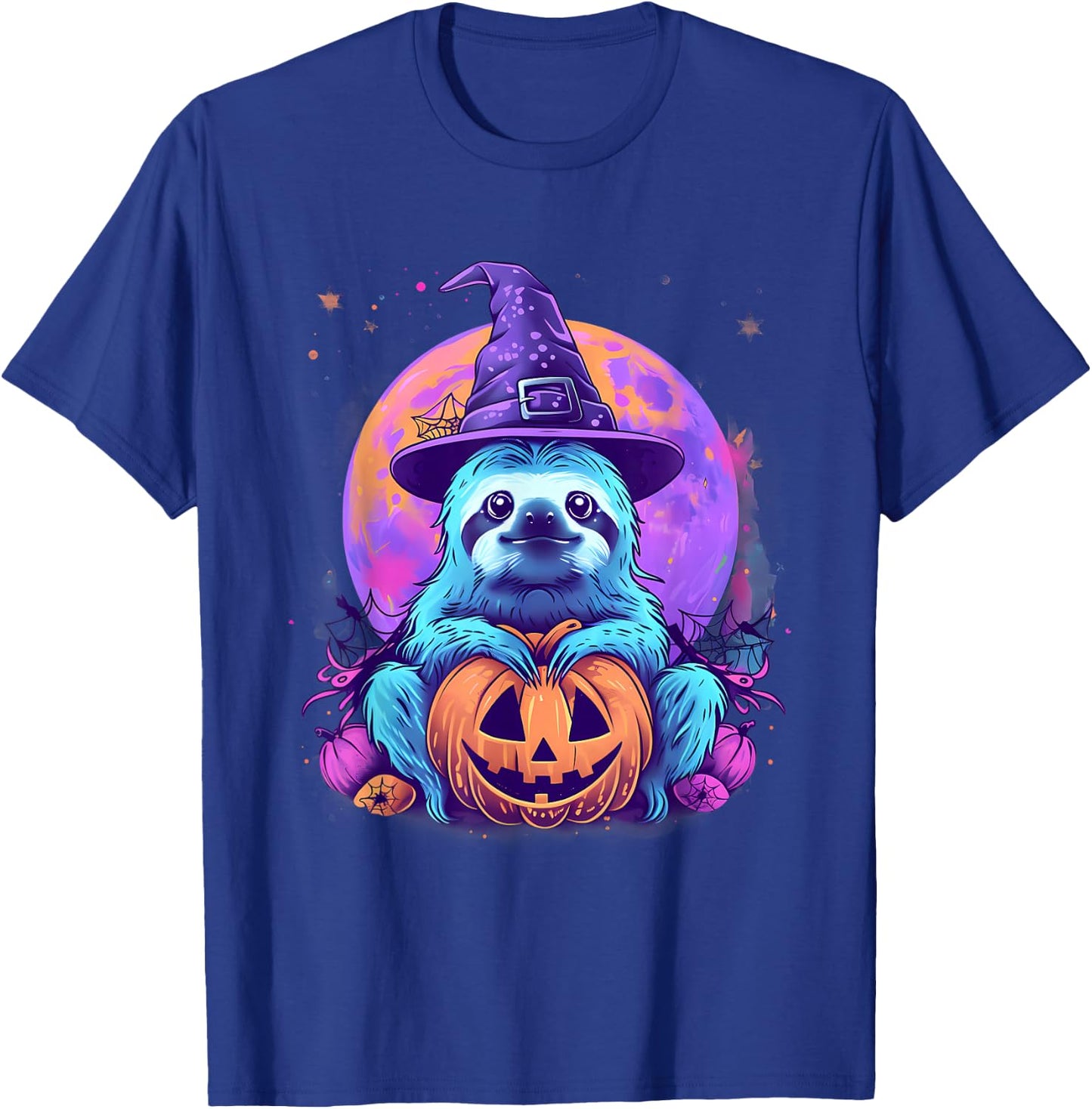 Cute Sloth Witchcraft Hat Scary Pumpkin Lantern Halloween T-Shirt - T-Shirt | Royal