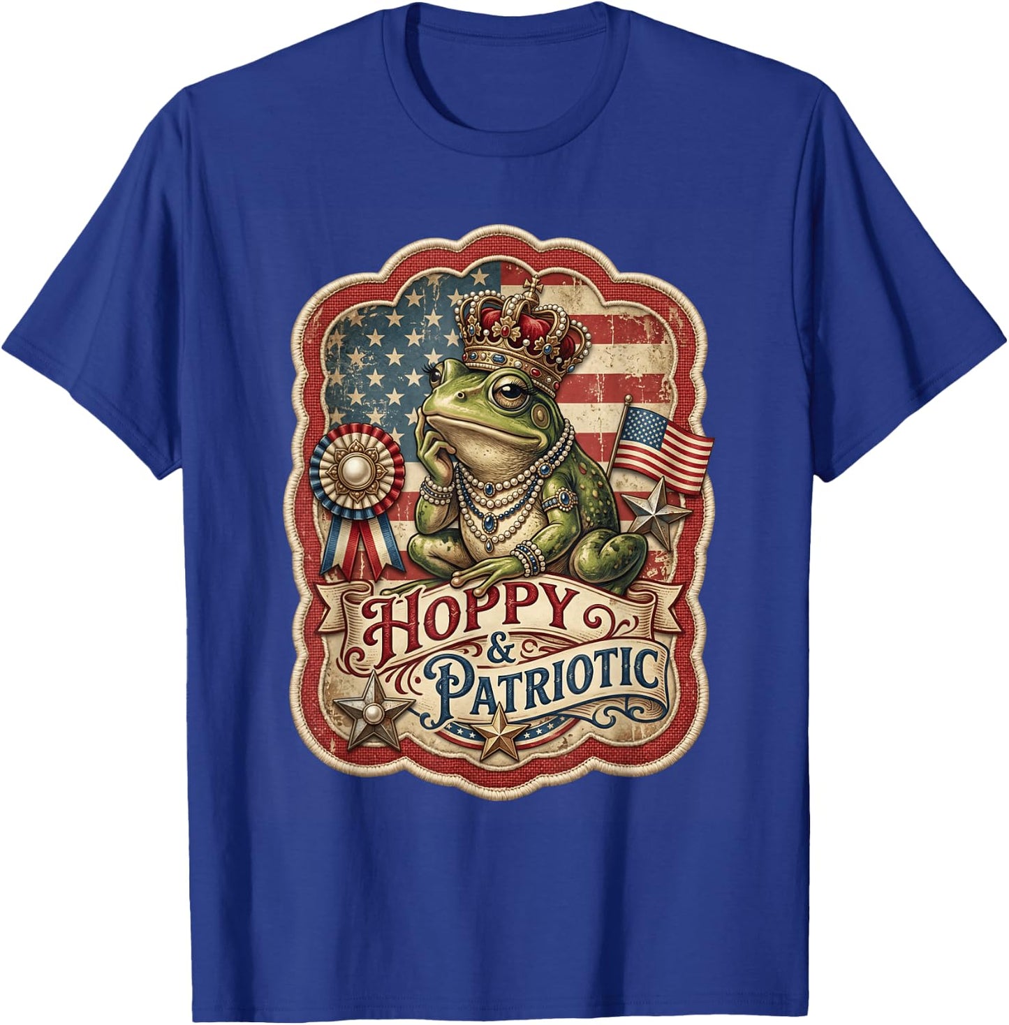 Vintage 4th of July Hoppy and Patriotic Frog Graphic Women T-Shirt - T-Shirt | Royal