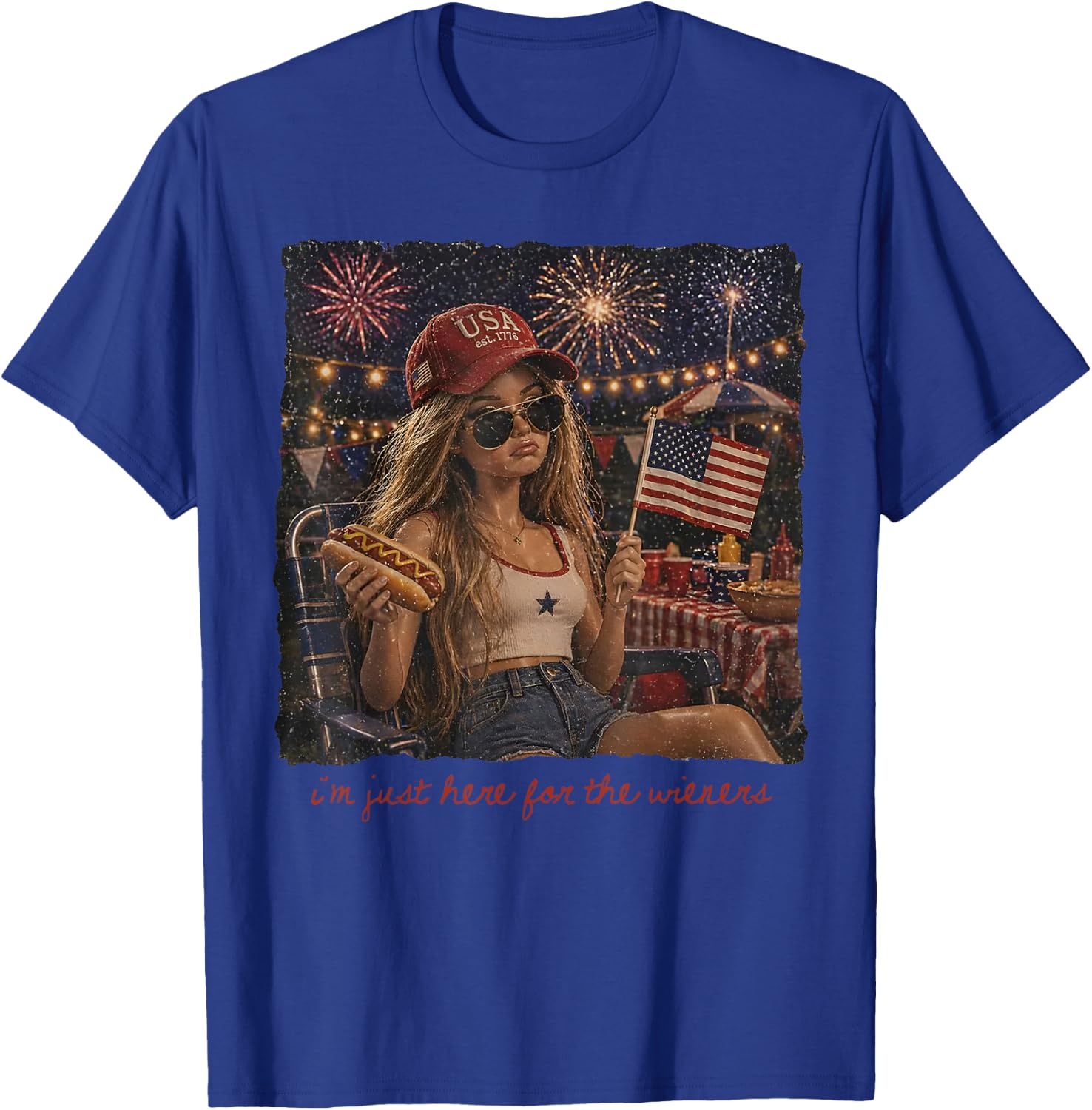 Just Here for the Wieners 4Th of July 250 Years Amrican Girl T-Shirt - T-Shirt | Royal