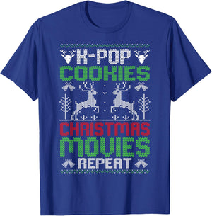 K-Pop Cookies Christmas Movies Repeat Korean Pop Music Xmas T-Shirt - T-Shirt | Royal