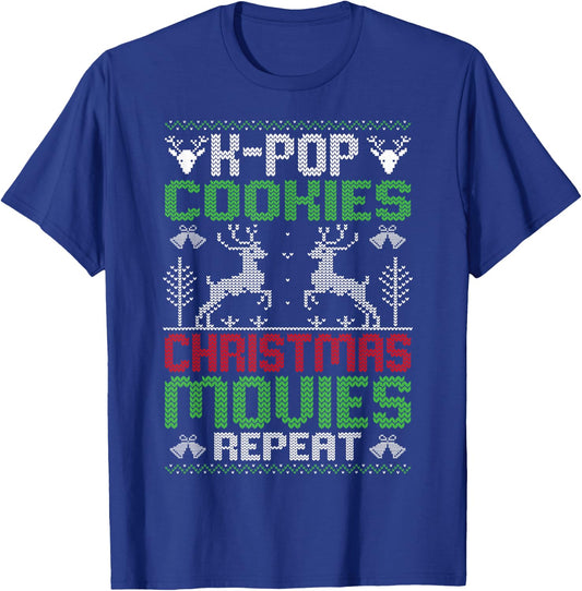 K-Pop Cookies Christmas Movies Repeat Korean Pop Music Xmas T-Shirt - T-Shirt | Royal