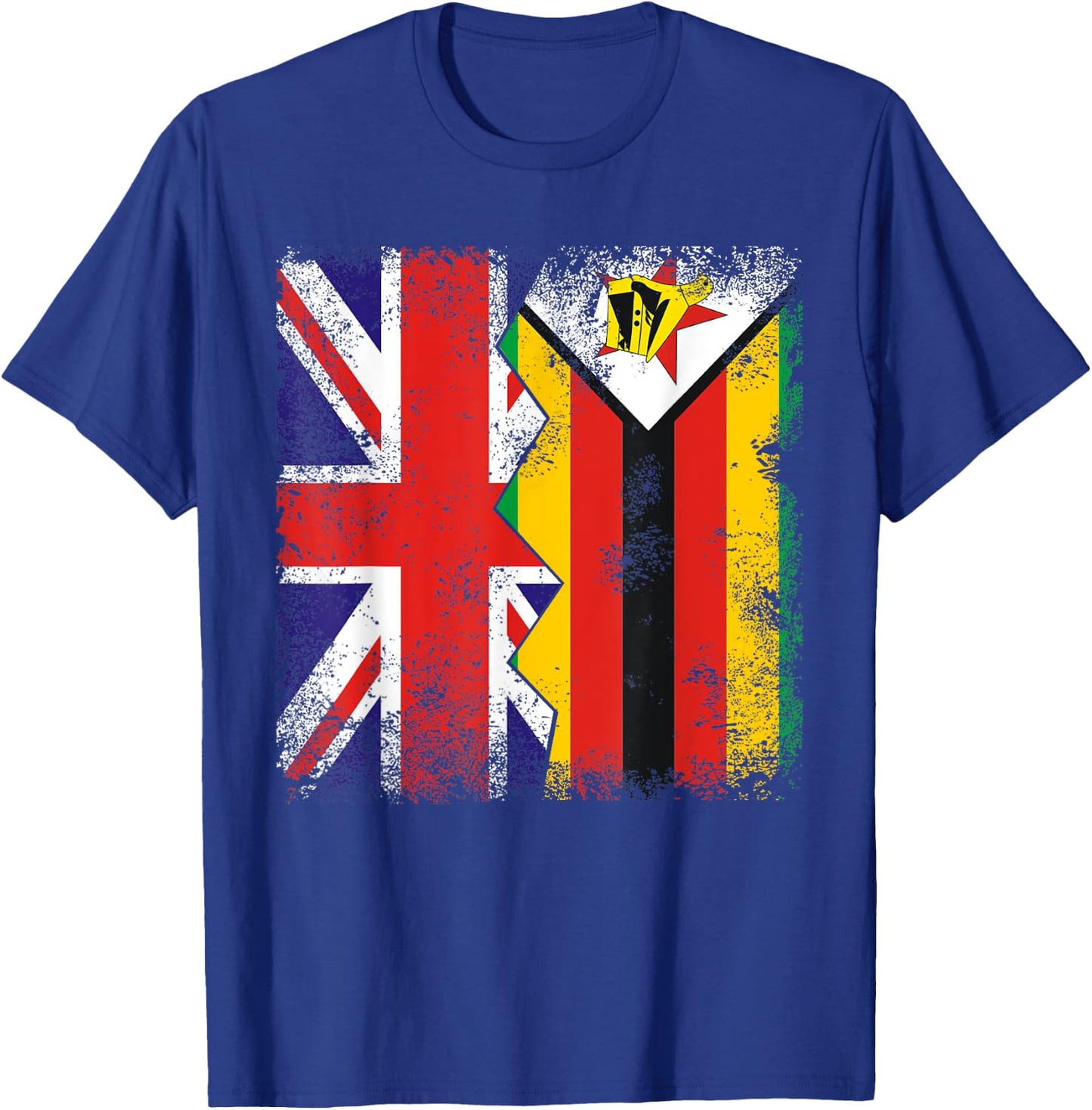 Zimbabwean Roots | Half British Flags | UK Zimbabwe Vintage T-Shirt - T-Shirt | Royal