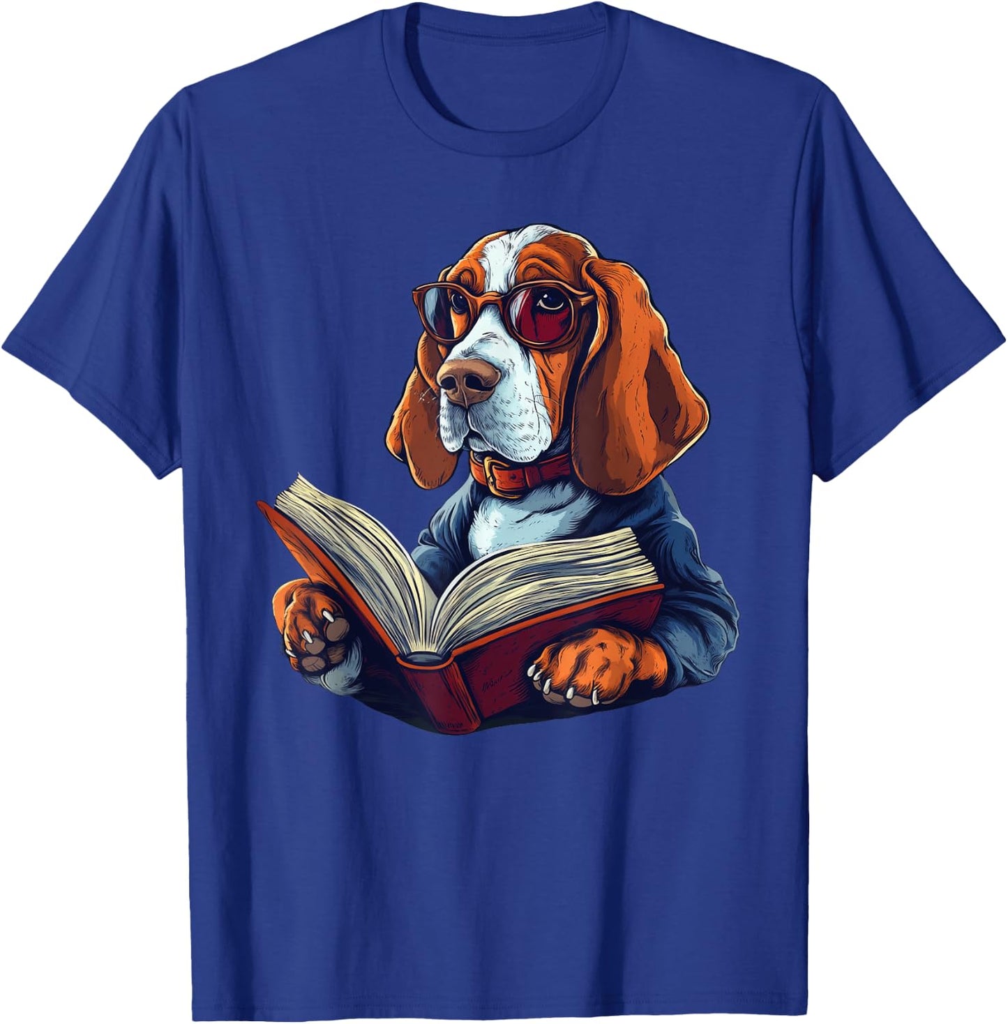 Cute Dog Basset Hound Reading Book T-Shirt - T-Shirt | Royal