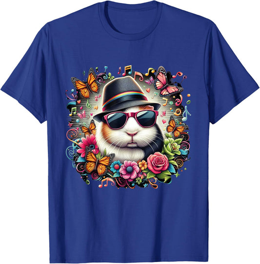 guinea pig wearing sunglasses and a hat colorful Butterflies T-Shirt - T-Shirt | Royal
