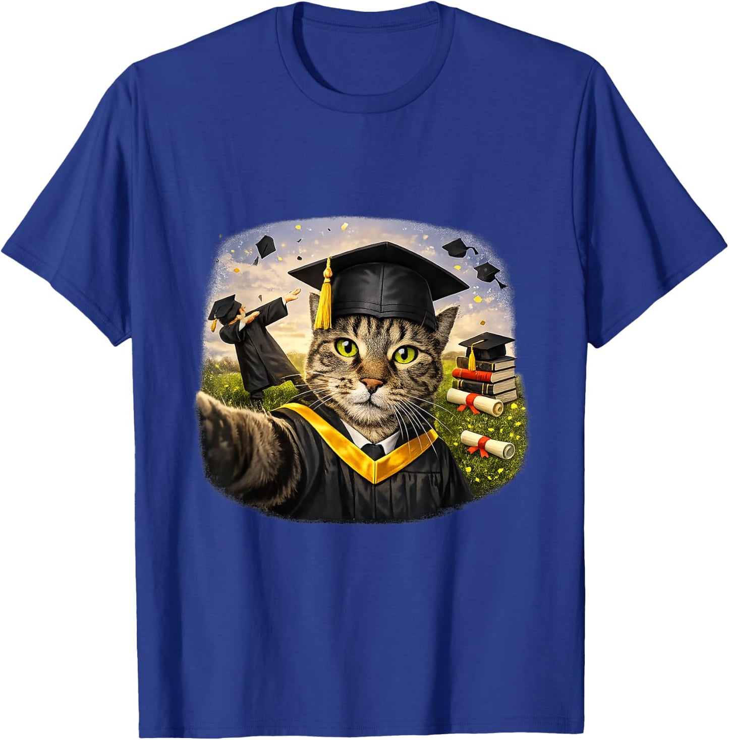 Funny Graduation Cat Selfie School Graduation Celebration T-Shirt - T-Shirt | Royal