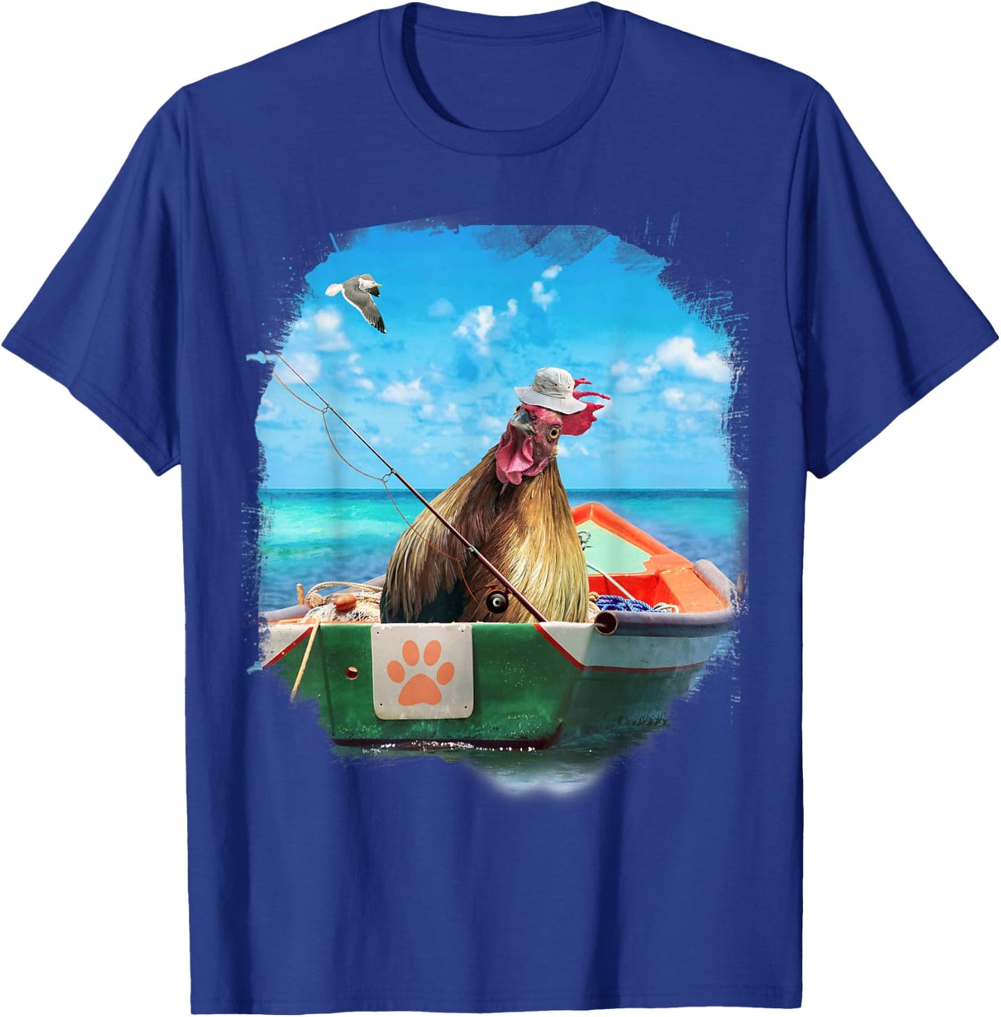 Chicken or Fish, Funny Chickens Fishing Boat T-Shirt - T-Shirt | Royal