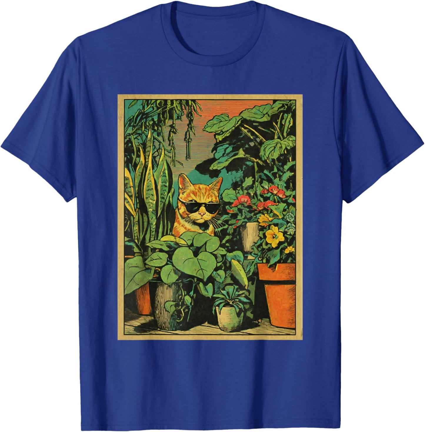 Chat tigré Roux avec Lunettes de Soleil pour Amoureux des Plantes botanique T-Shirt - T-Shirt | Royal
