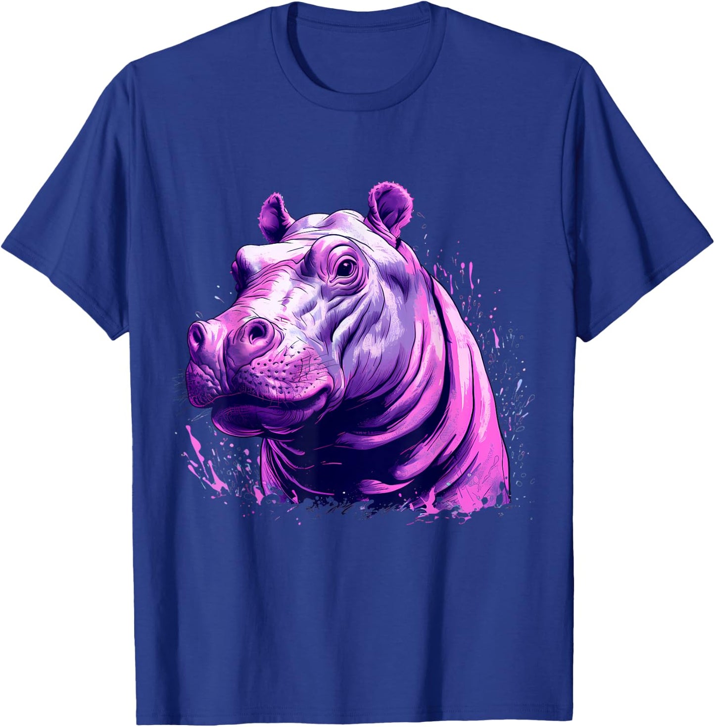 Hippopotamus Portrait Splash Colourful Artwork Savanna Hippo T-Shirt - T-Shirt | Royal