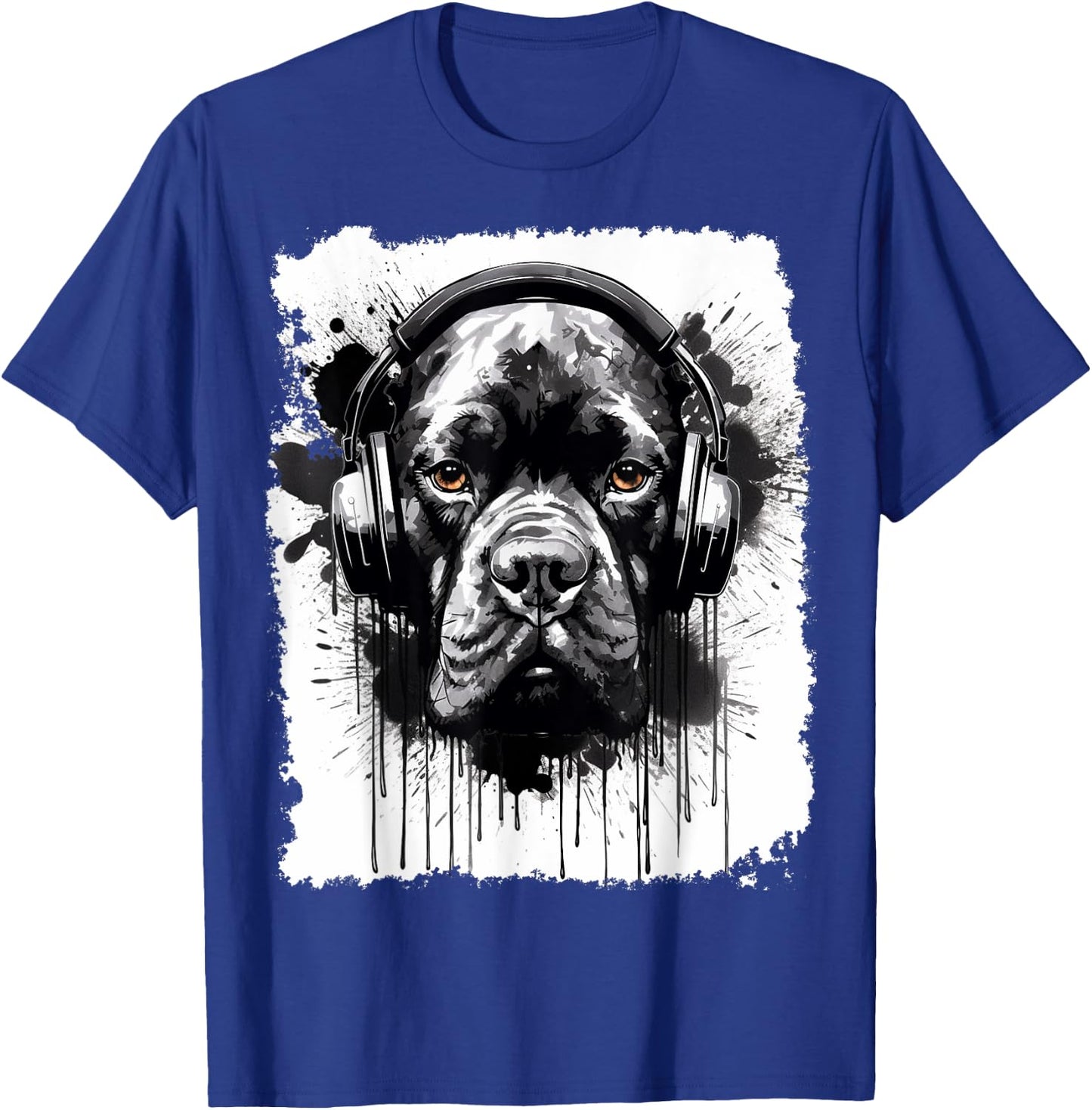 Pop Art Boxer Dog Graffiti Style Headphone Music Women Girls Kids T-Shirt - T-Shirt | Royal