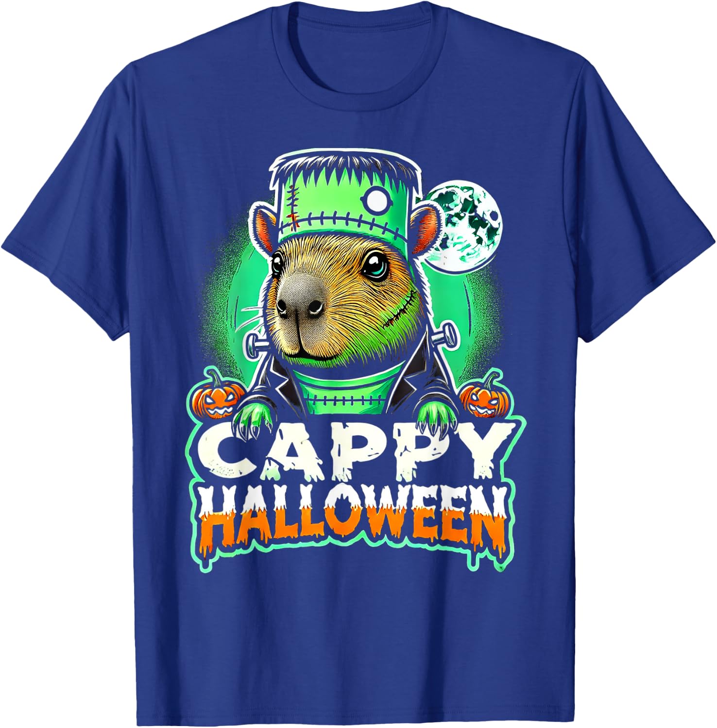 Cappy Halloween - Capybara Frankenstein - Funny Scary Spooky T-Shirt - T-Shirt | Royal