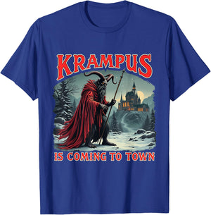 Merry Christmas Krampus Is Coming To Town Xmas Christmas Horror Costume T-Shirt - T-Shirt | Royal