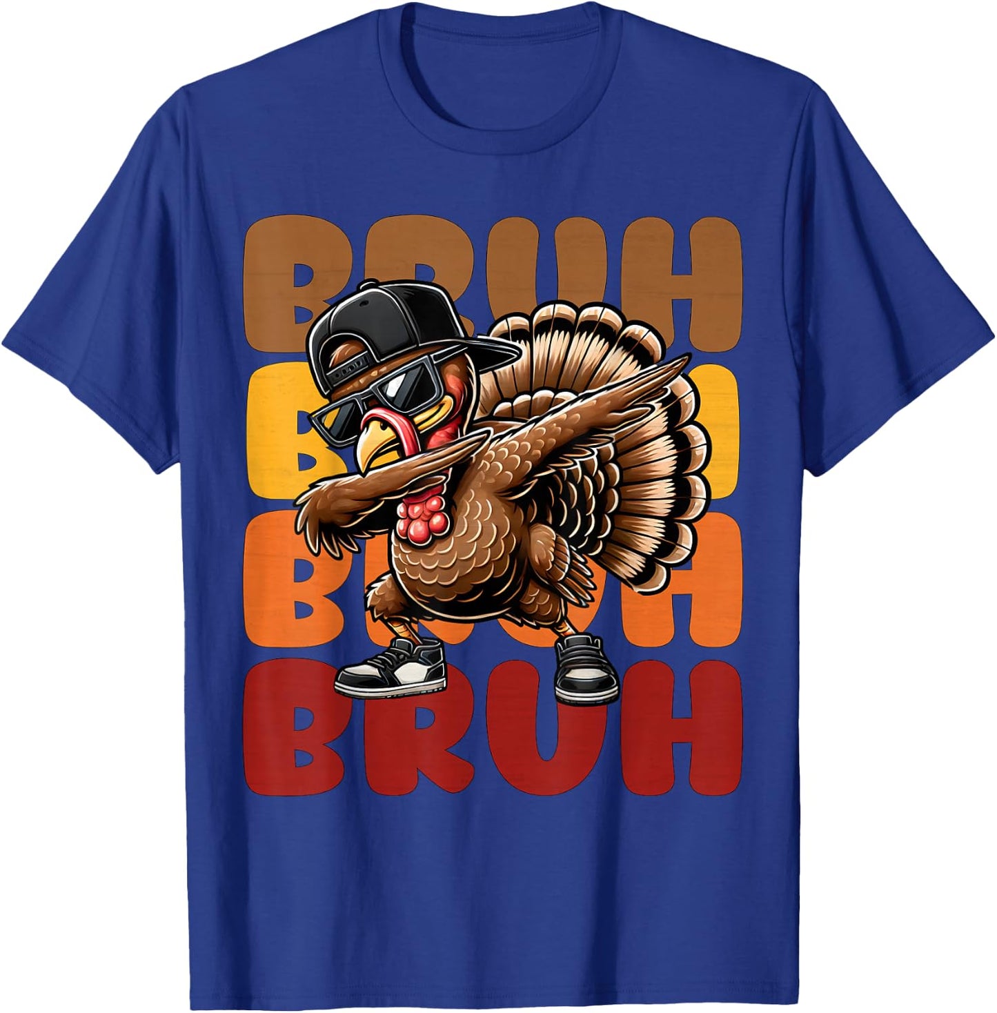 Bruh Turkey Dabbing Thanksgiving For Kids Boys Girls Funny T-Shirt - T-Shirt | Royal