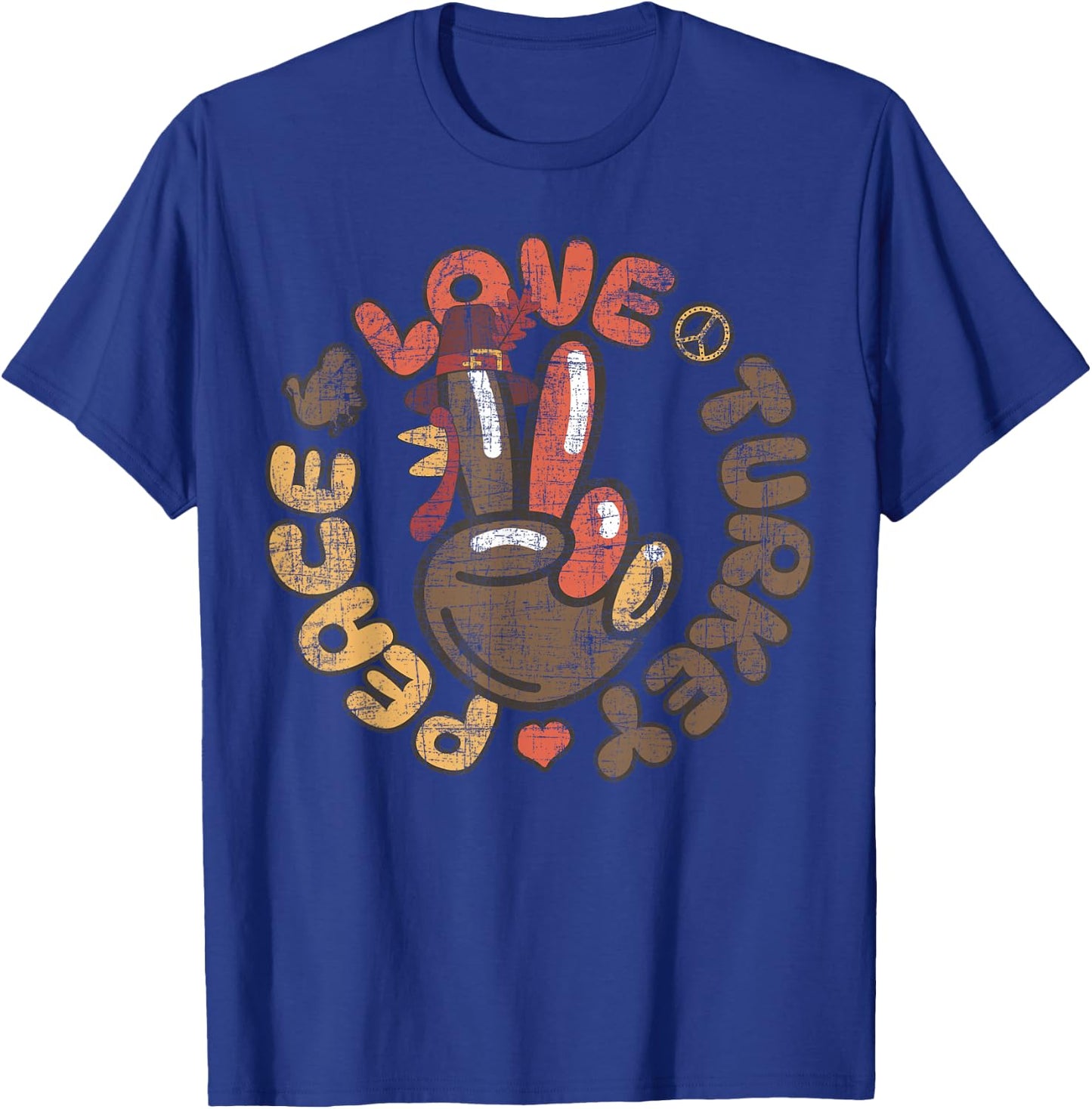 Peace Sign Turkey Hand Cool Thanksgiving Peace Love Turkey T-Shirt - T-Shirt | Royal