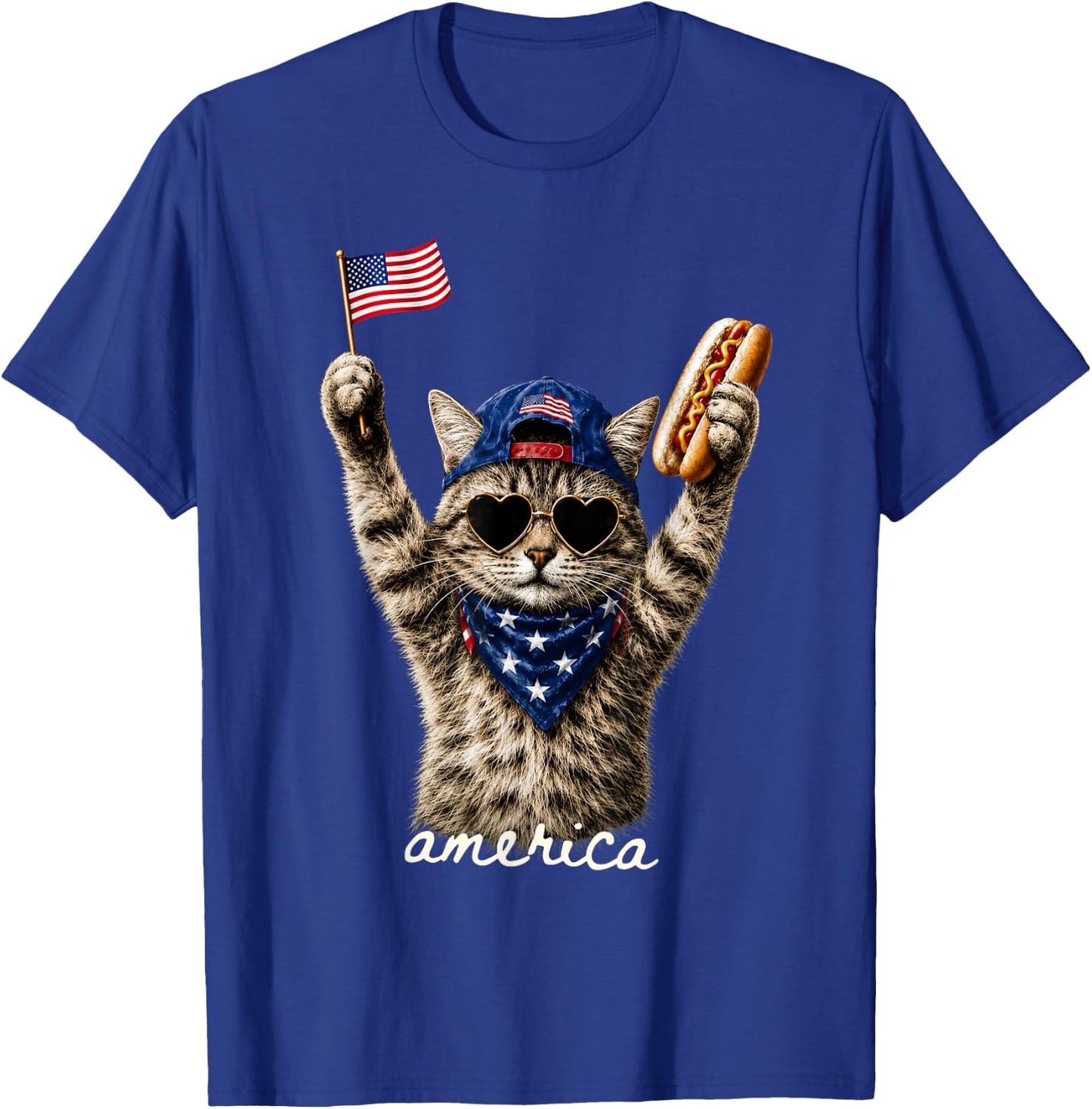 Patriotic Cat American Flag Hot Dog 4th of July T-Shirt - T-Shirt | Royal