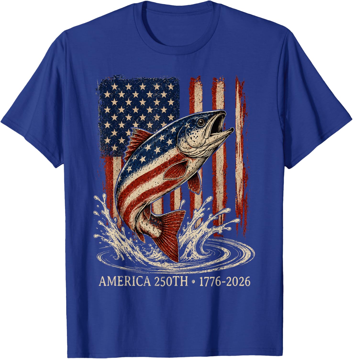 250 Years 1776 2026 Fishing American Flag 4th of July Men T-Shirt - T-Shirt | Royal