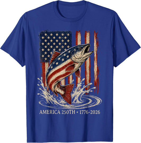 250 Years 1776 2026 Fishing American Flag 4th of July Men T-Shirt - T-Shirt | Royal