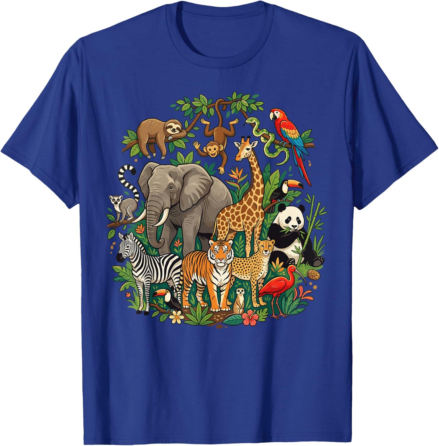 Jungle Safari Animals Cartoon Illustration T-Shirt - T-Shirt | Royal
