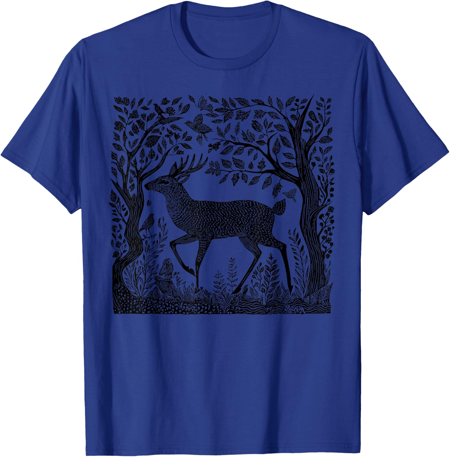 Deer Buck Wildlife Nature Lover Woodcut Forest Wilderness T-Shirt - T-Shirt | Royal