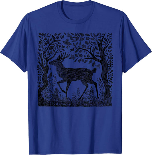 Deer Buck Wildlife Nature Lover Woodcut Forest Wilderness T-Shirt - T-Shirt | Royal