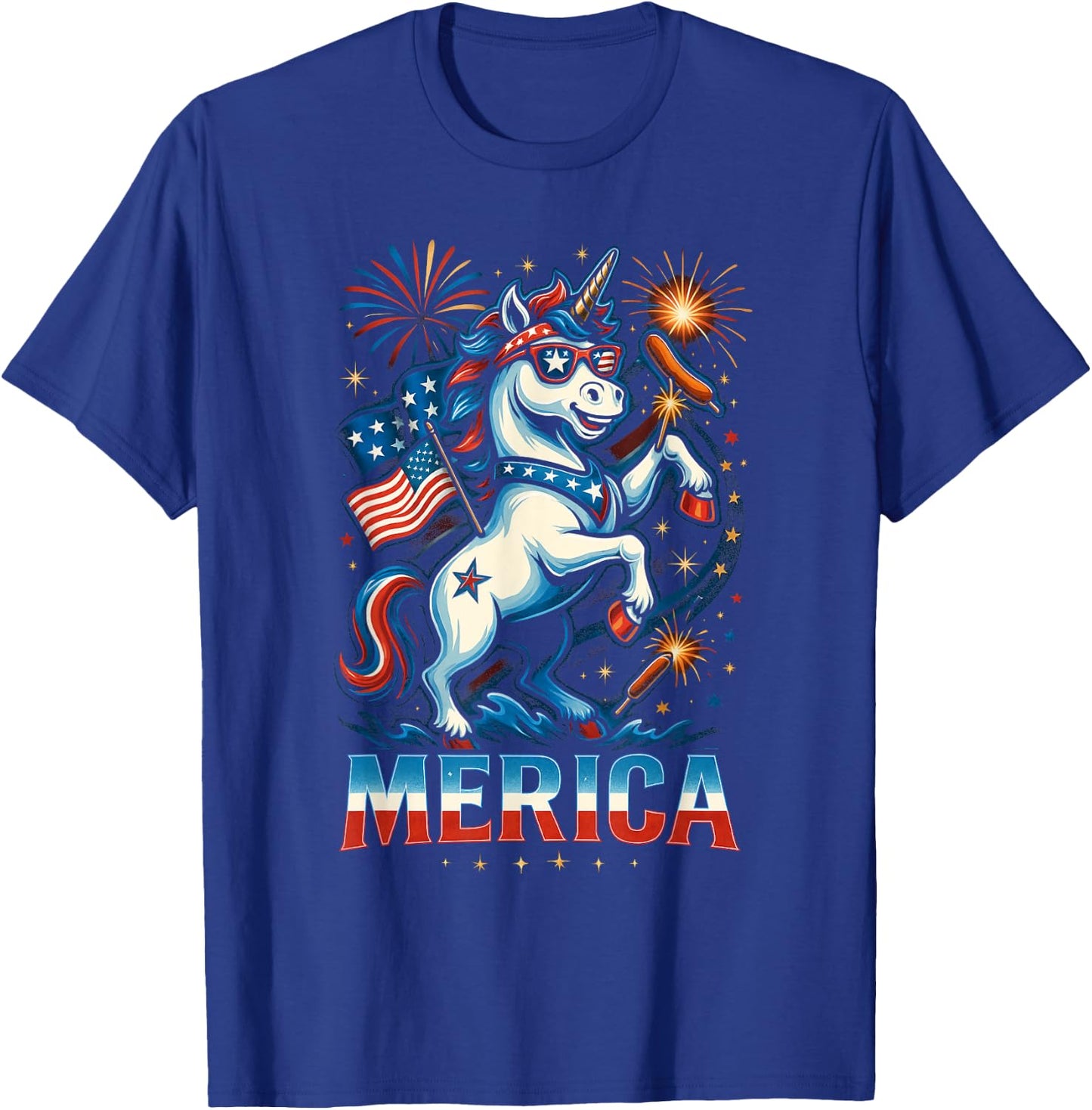 Funny Patriotic Unicorn 'Merica USA July 4th American Pride T-Shirt - T-Shirt | Royal
