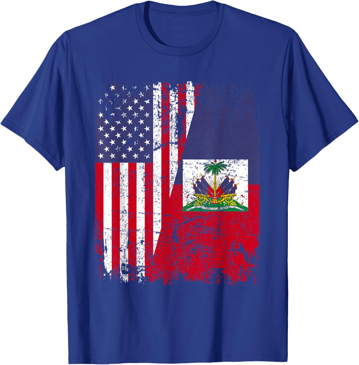 HAITIAN ROOTS | Half American Flag | HAITI FLAG T-Shirt - T-Shirt | Royal