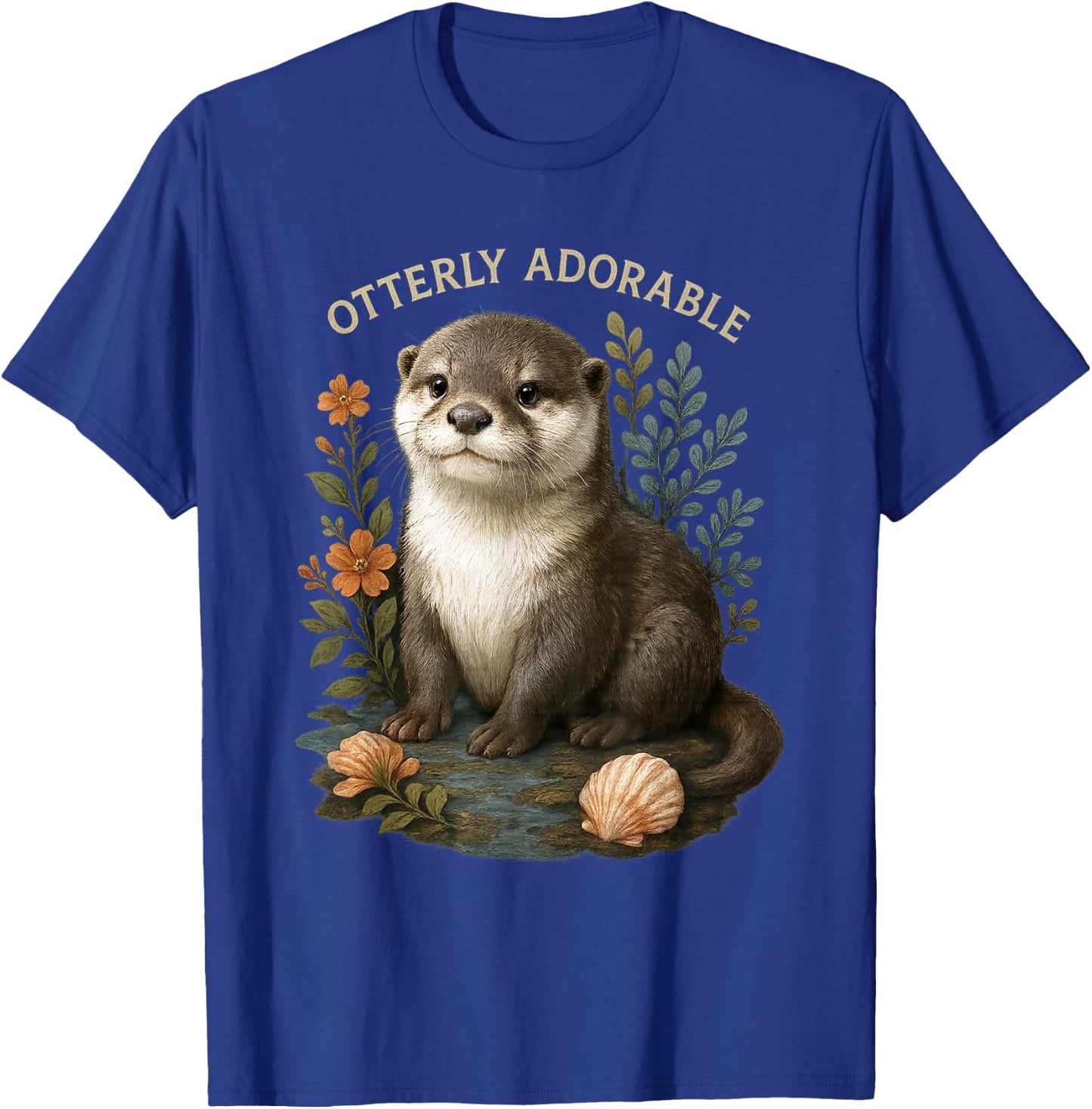 Otterly Adorable Cute Otter with Flowers and Seashells T-Shirt - T-Shirt | Royal