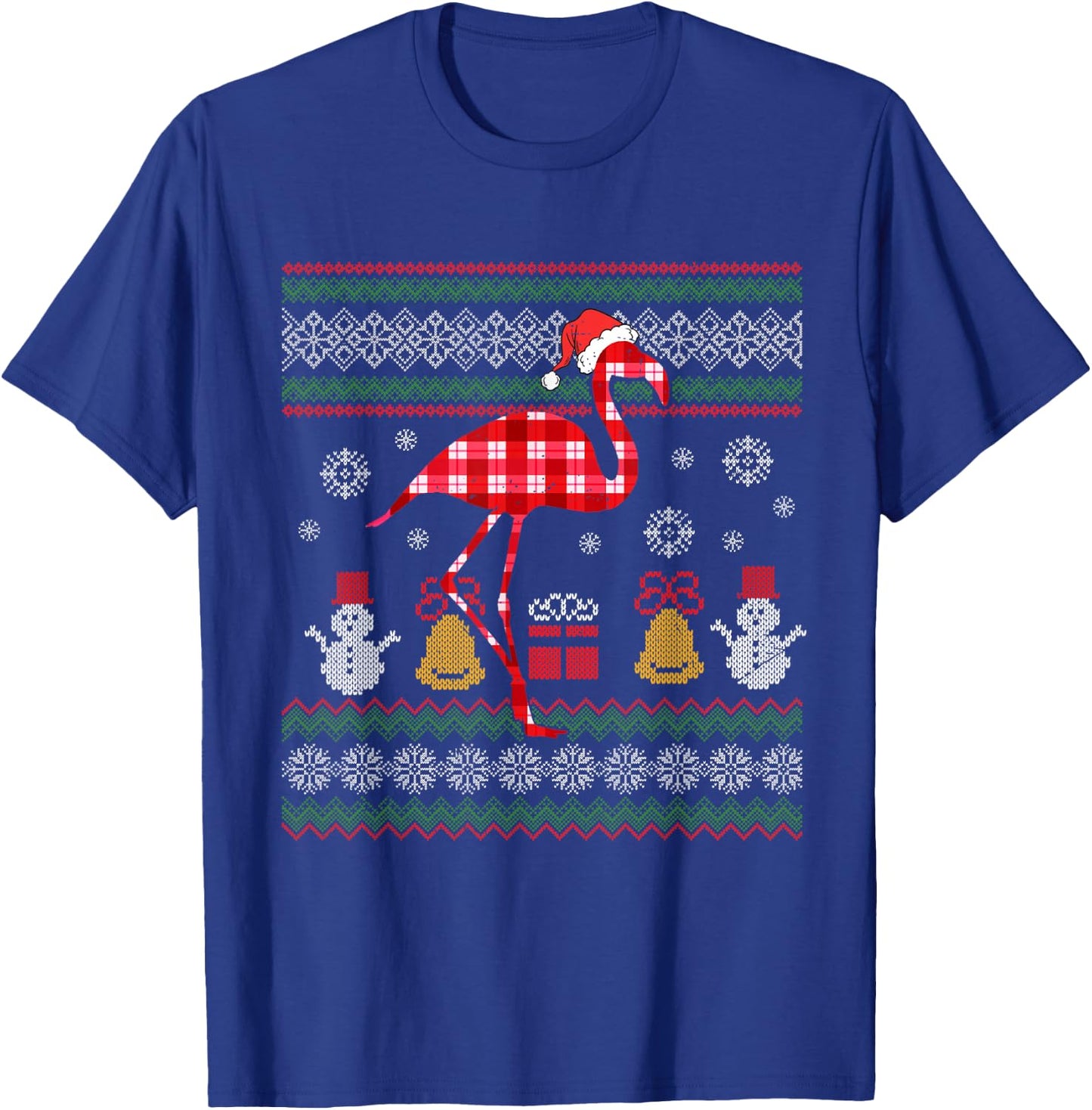 Flamingo Plaid Hat Santa Ugly Sweater Christmas Xmas Animal T-Shirt - T-Shirt | Royal