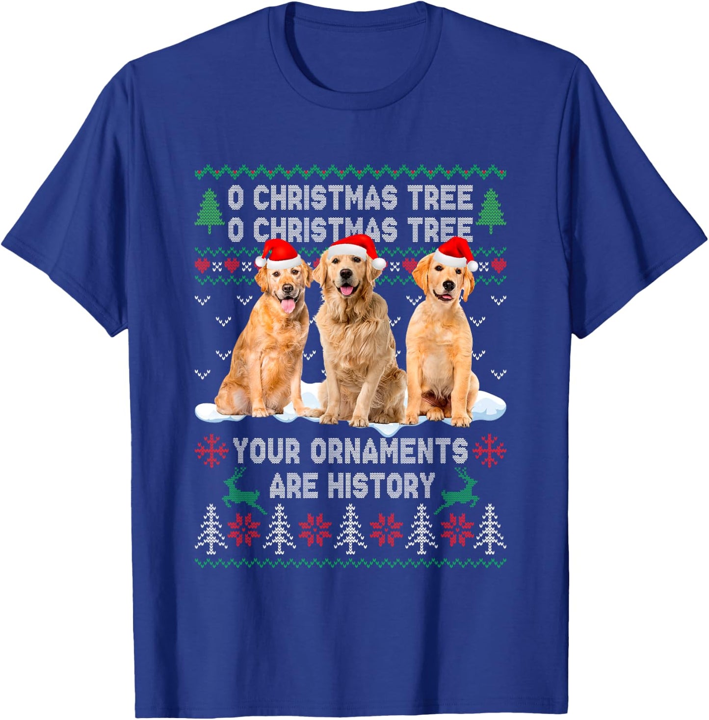 Cute Golden Retriever Dog Oh Christmas Tree Ugly Xmas Men Women Kids T-Shirt - T-Shirt | Royal