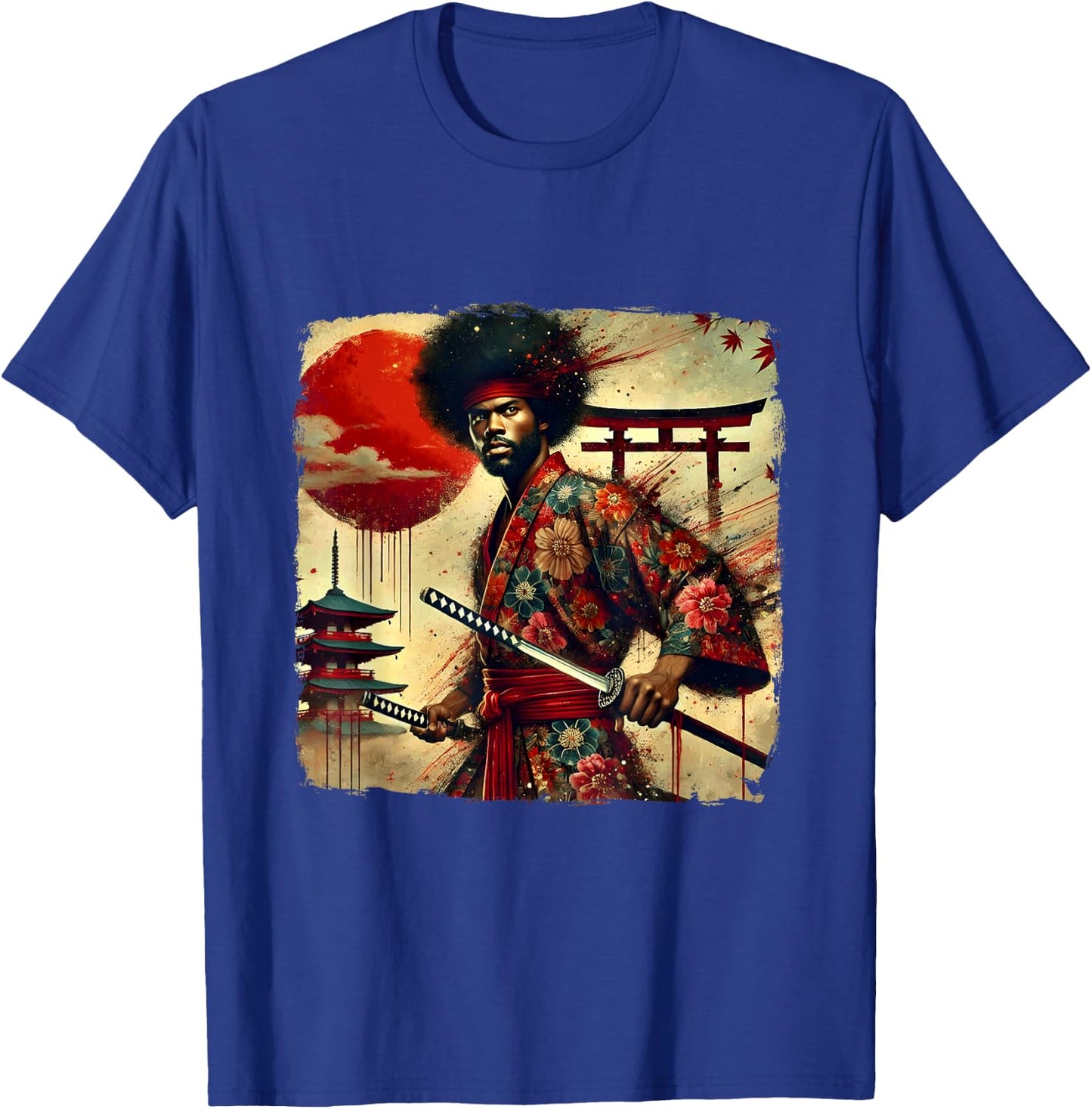 Vintage African Bushido Warrior Katana Afro American Samurai T-Shirt - T-Shirt | Royal