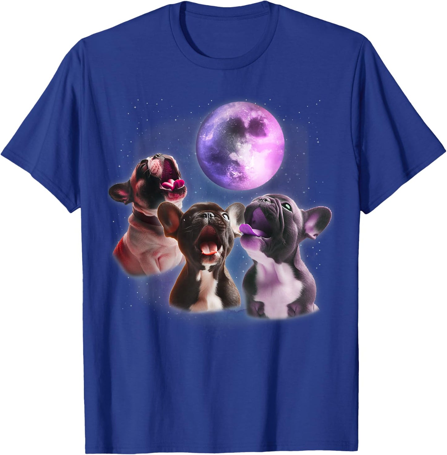 3 French Bulldog Howling At The Moon Funny Frenchie Dog Pet Women Kids T-Shirt - T-Shirt | Royal