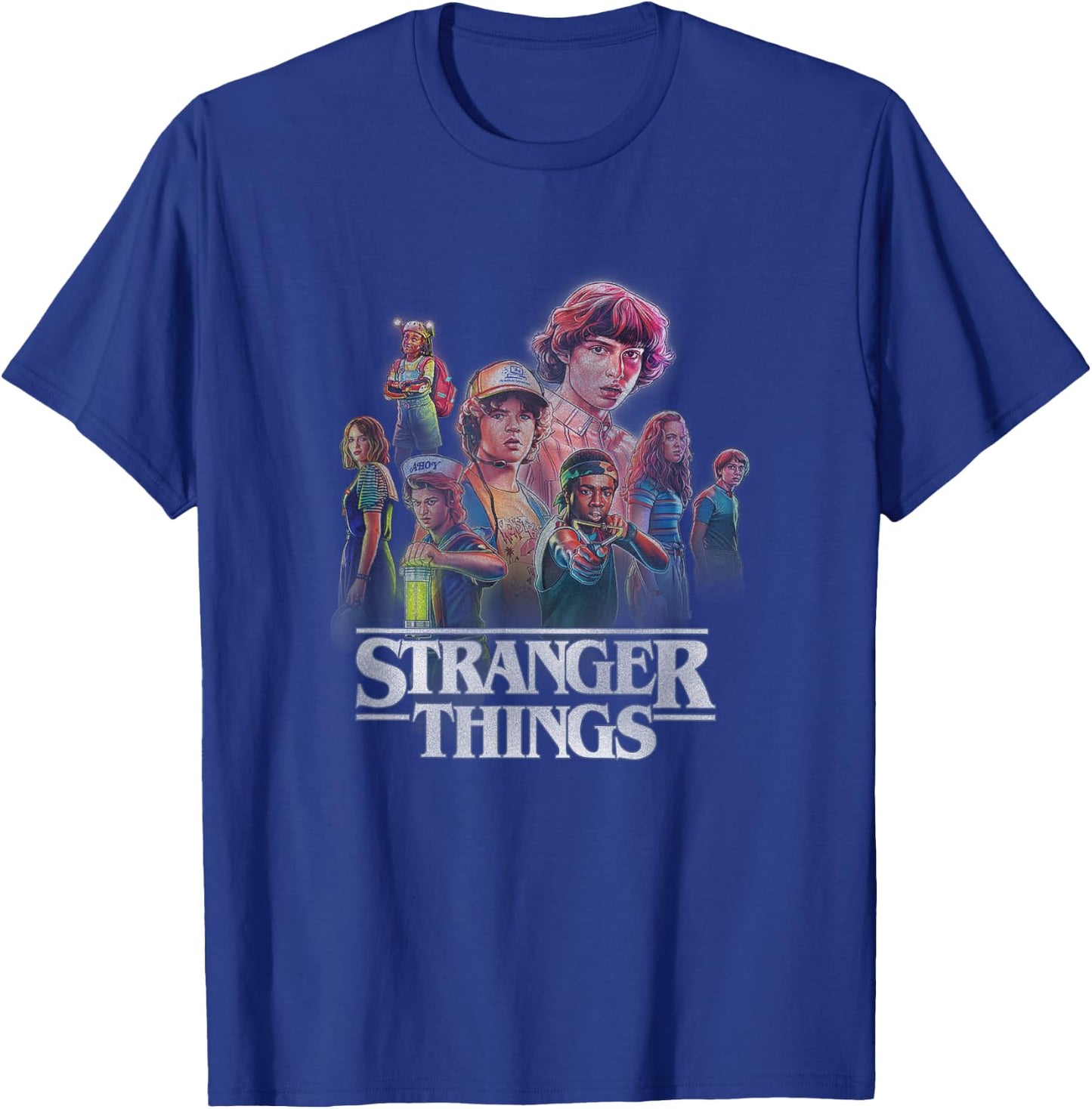 Stranger Things Retro Vintage Hawkins Glow Up Group Shot T-Shirt - T-Shirt | Royal