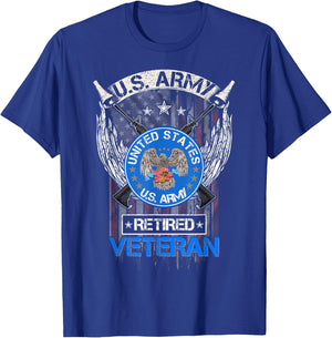 Vintage USA American Flag US Army Proud Retired Veteran Women Men T-Shirt - T-Shirt | Royal