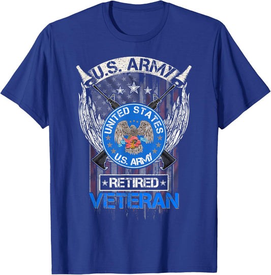Vintage USA American Flag US Army Proud Retired Veteran Women Men T-Shirt - T-Shirt | Royal