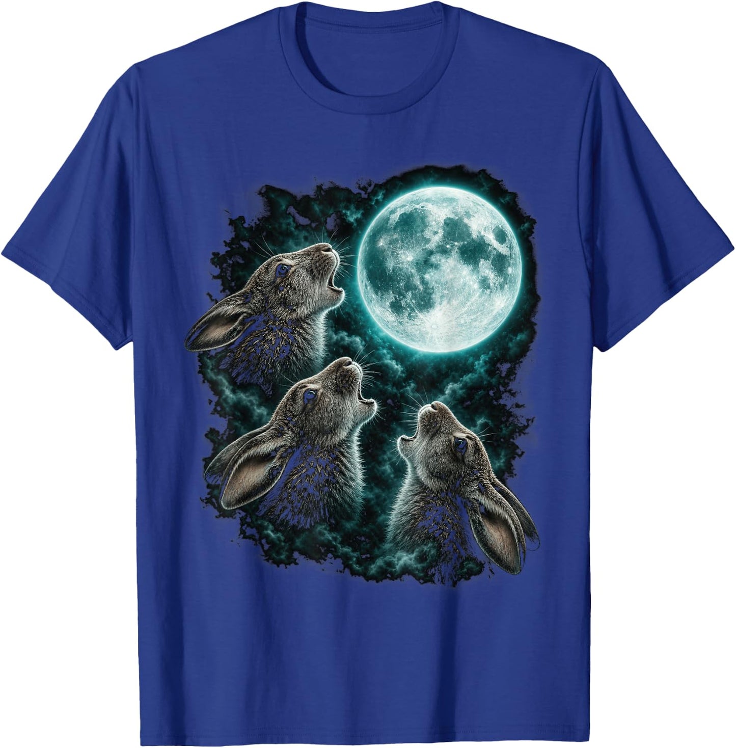 Three Howling Rabbits Under Full Moon Fantasy T-Shirt - T-Shirt | Royal