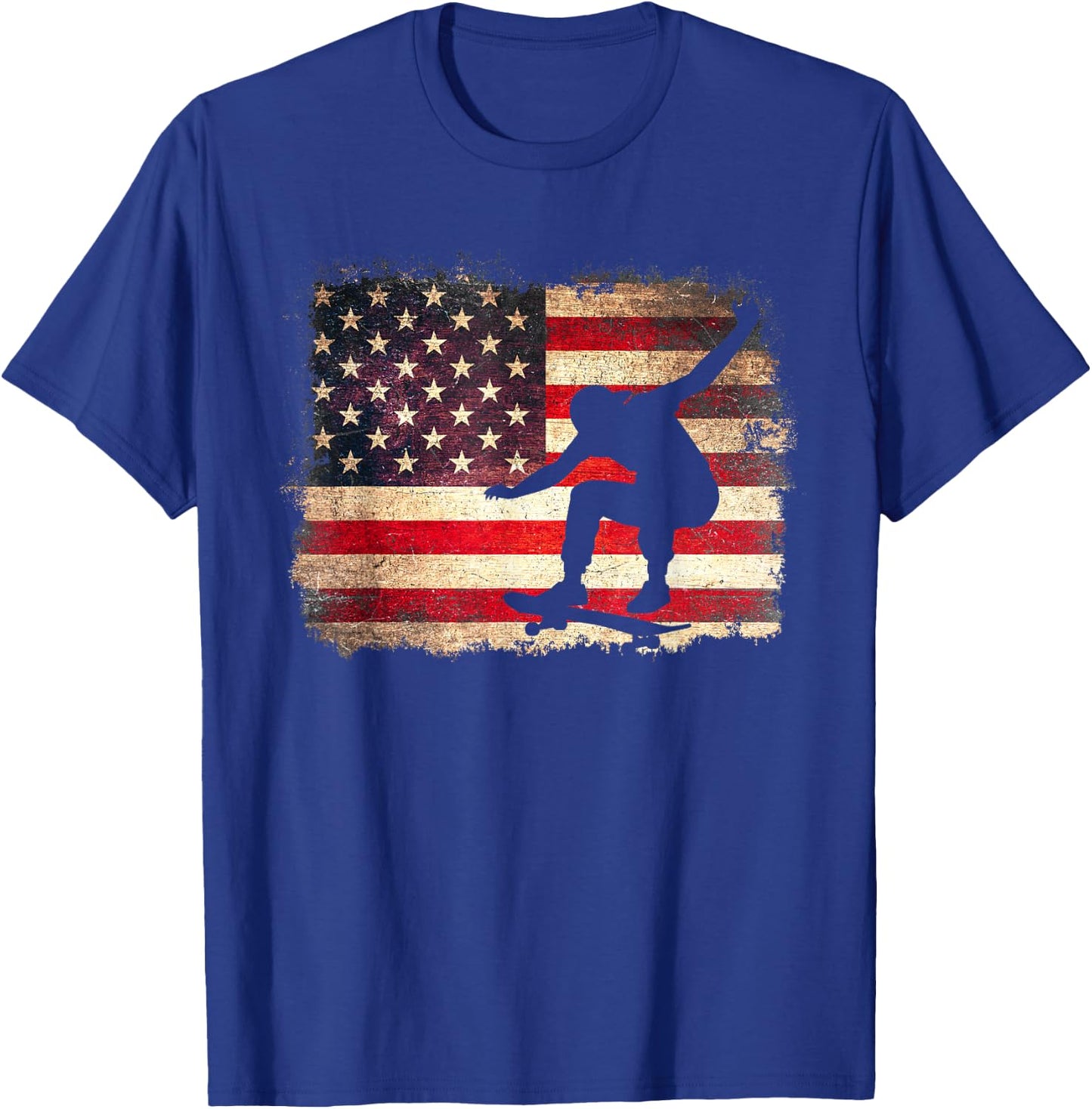 Skateboarder American Flag Skateboard USA Skater 4th of July T-Shirt - T-Shirt | Royal
