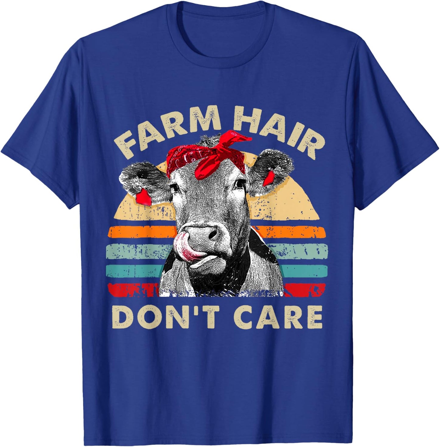 Farm Hair Don't Care Pun Cows Lover Vintage Farm T-Shirt - T-Shirt | Royal
