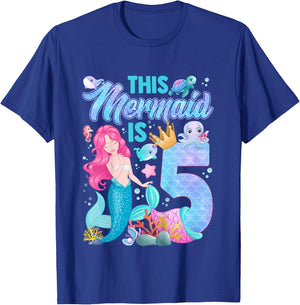 This mermaid is 5 Birthday Mermaid Girl 5 Years Old Cute T-Shirt - T-Shirt | Royal