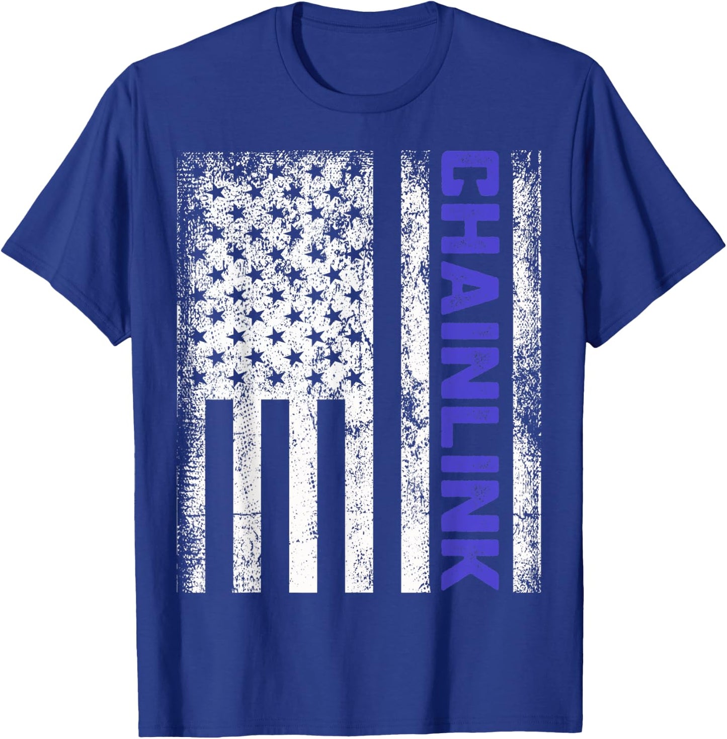 Distressed Chainlink LINK US Flag Chainlink Crytocurrency T-Shirt - T-Shirt | Royal